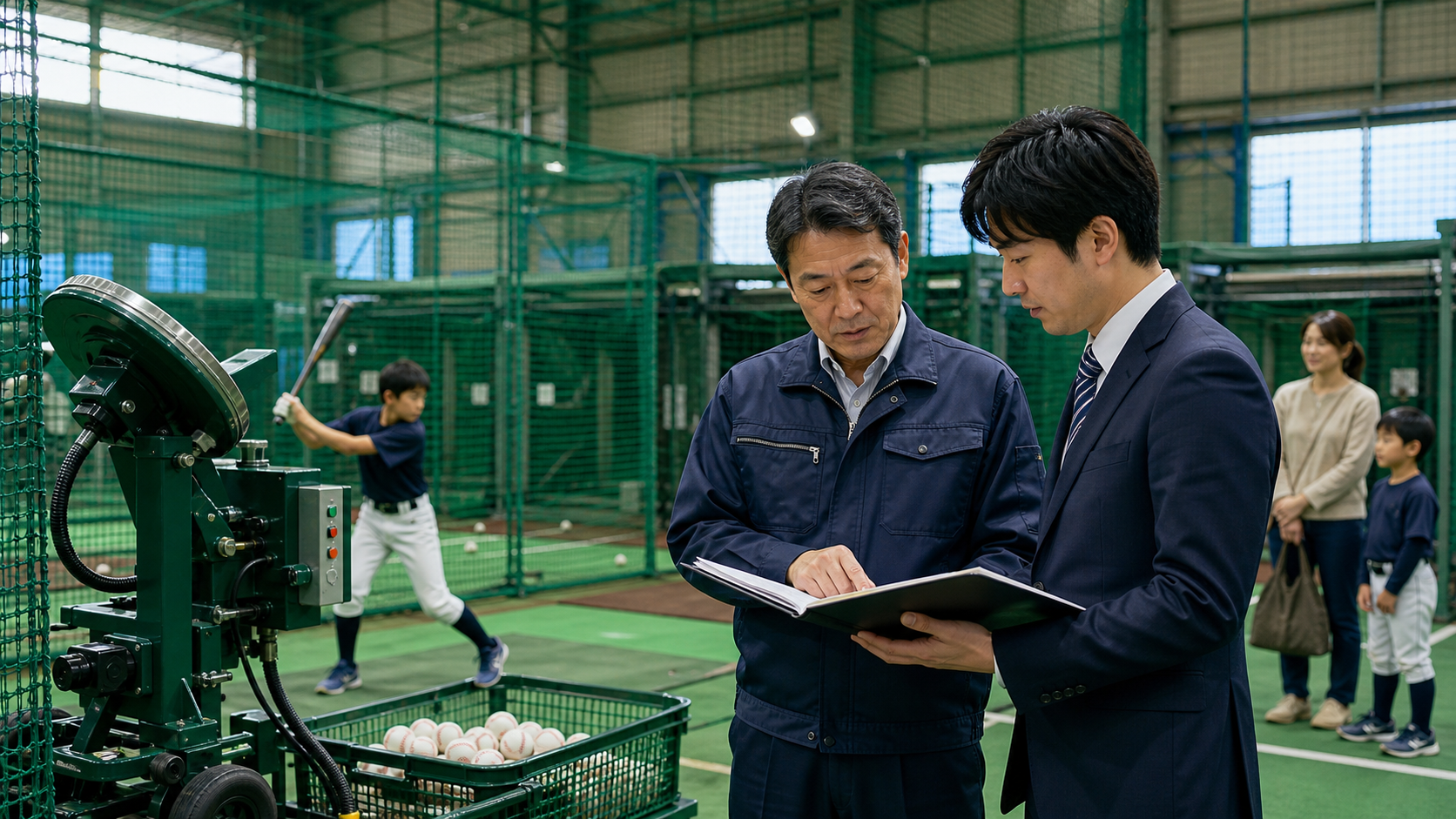 地方のバッティングセンターM&Aでピッチングマシン更新と地域需要を確認する場面